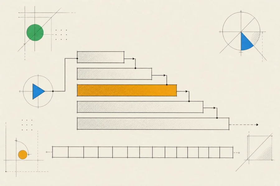 A staircase of bitrate rungs with a playback line stepping between them above a row of video segments.