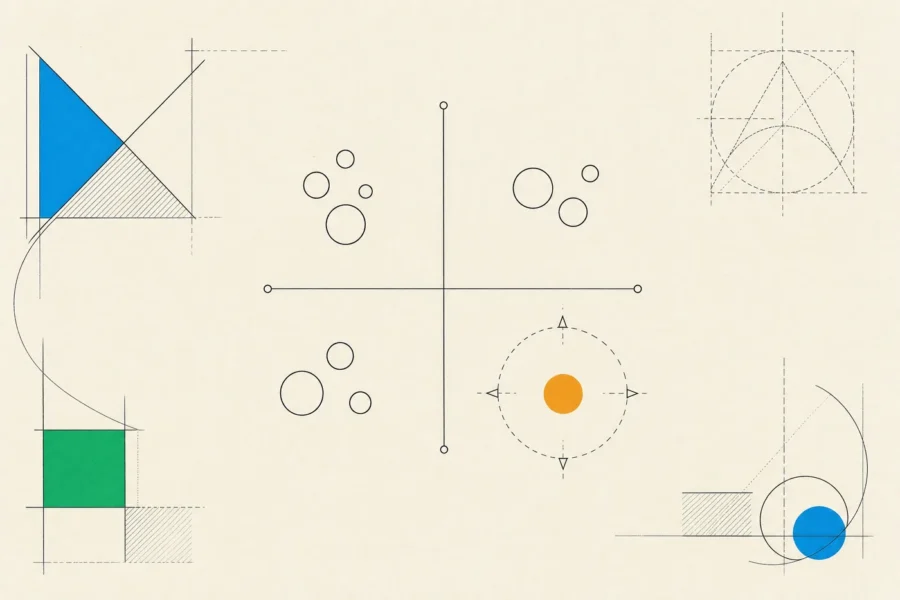 A positioning map with competitors clustered in three quadrants and one amber circle claiming the open space.
