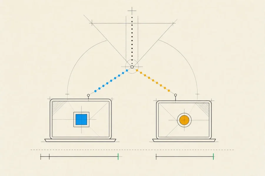 A stream of visitors split evenly between two screen variants, with measuring bars and a guardrail line beneath them.