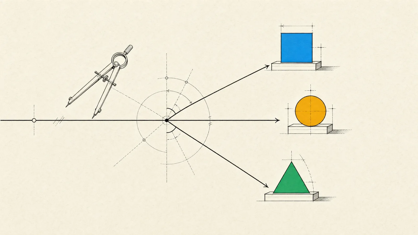 One line splitting into three paths toward a square, a circle and a triangle: native, cross-platform or web.
